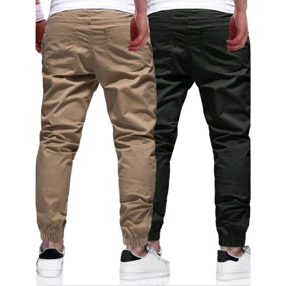 NEW Mens Manfinity Homme 2Pc Jogger Pants Size L Khaki Black Drawstring Pockets - Picture 2 of 13